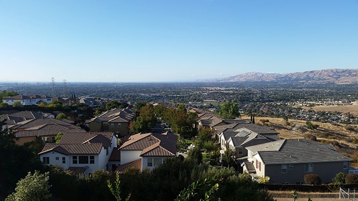 An aerial image of houses in the valley